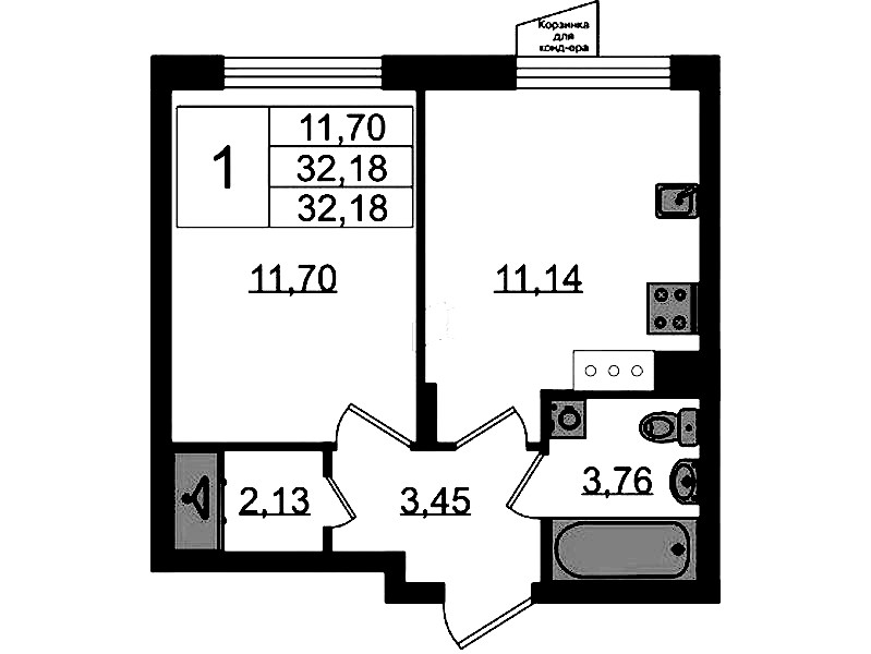 1-комнатная квартира 32.18 м², 3/11 эт., ЖК «VEREN NORT Сертолово»